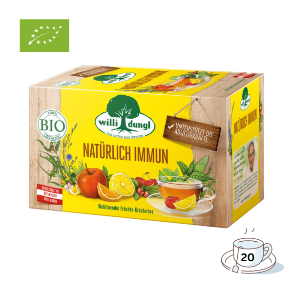 Willi Dungl Bio Tee Natürlich Immun, Früchte-Kräutertee, 20 Teebeutel im Kuvert, 40 Gramm Packung